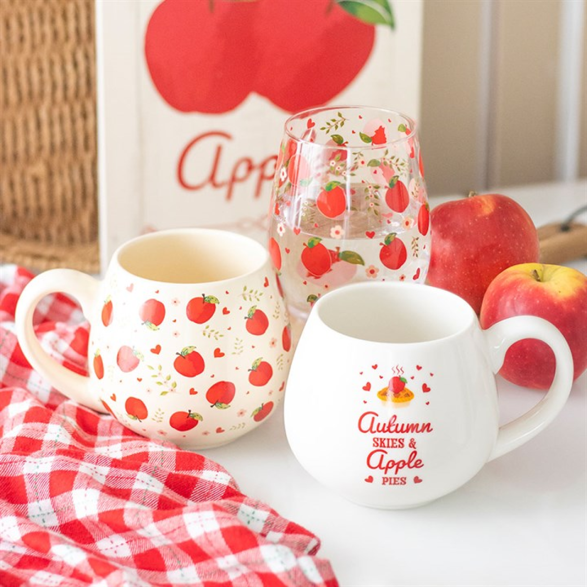 Apple Print Stemless Glass